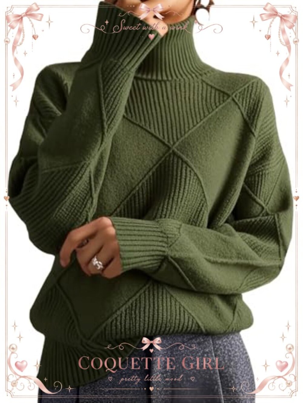 Turtleneck Oversized Cable Knit Cozy Sweater Soft Acrylic Chunky Pullover